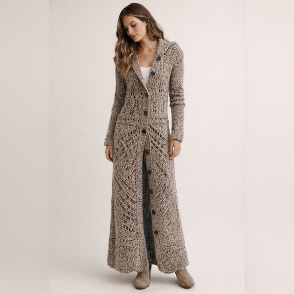 Free People Sweaters - Free People Chunky Knit Longline Cardigan Neutral Taupe